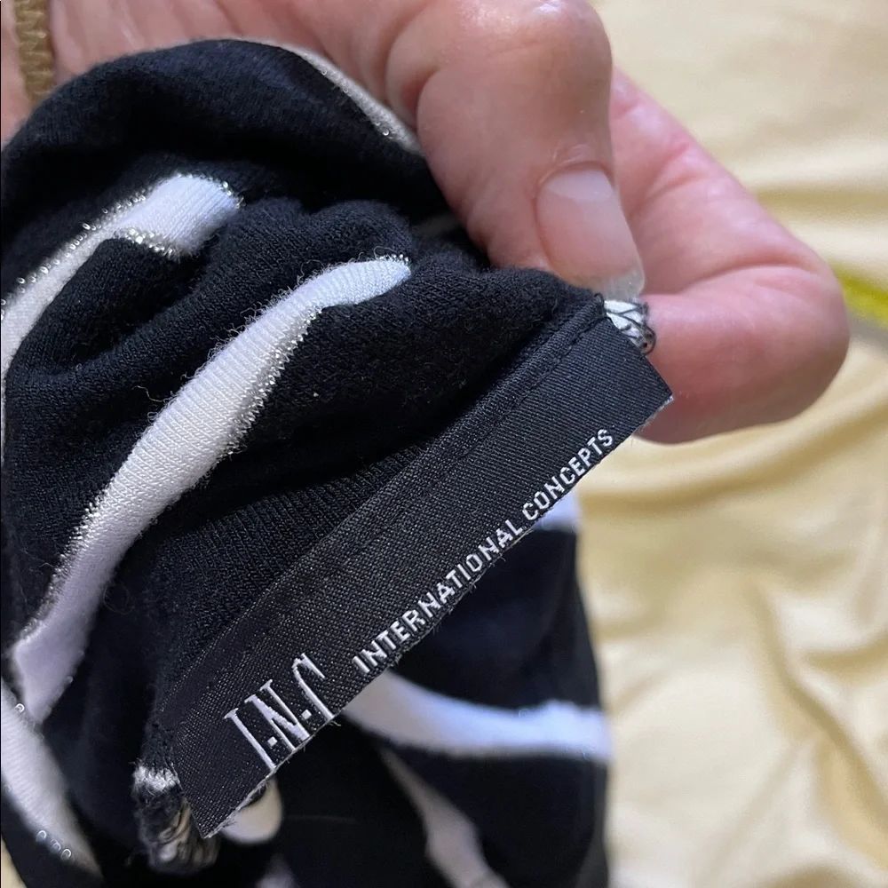 Silver, white and black striped convertible tube top dress or drop waist slit